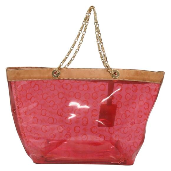CELINE Chain C Macadam Canvas Tote Bag Vinyl Red Gold - Picture 3 of 13